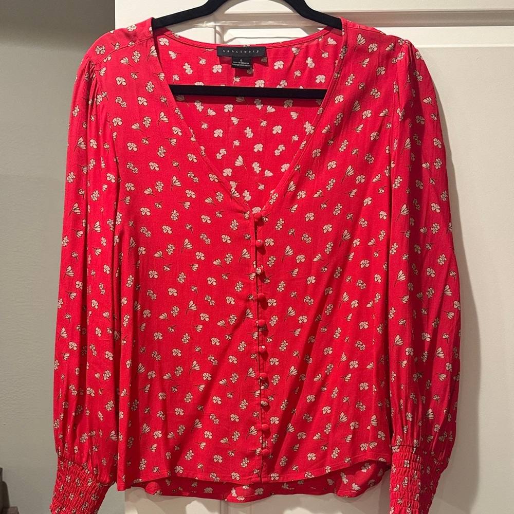Sanctuary Red Floral V-Neck Blouse
